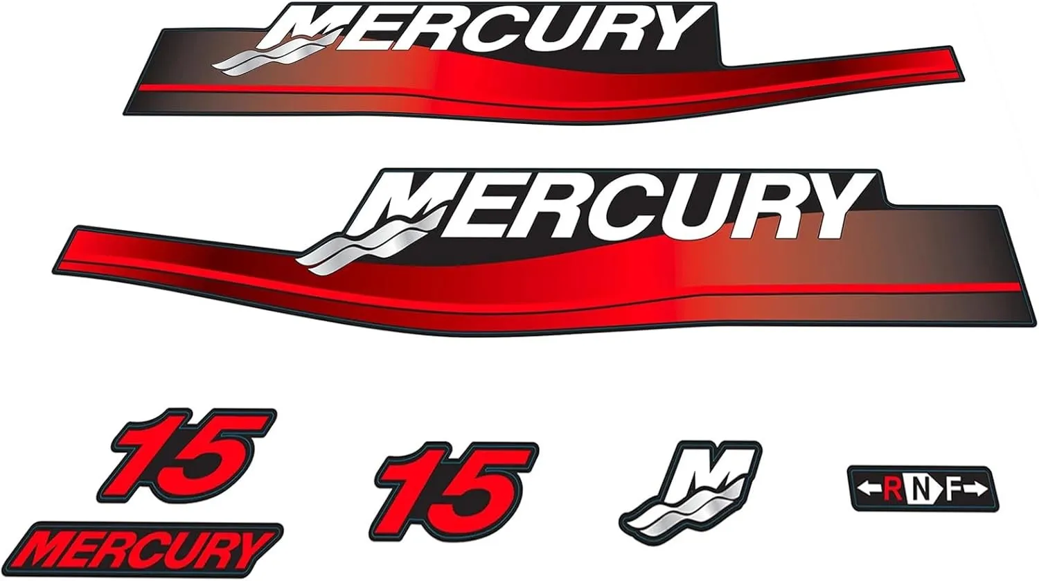 Close-up of outboard engine cowling showing brand decals and model identification