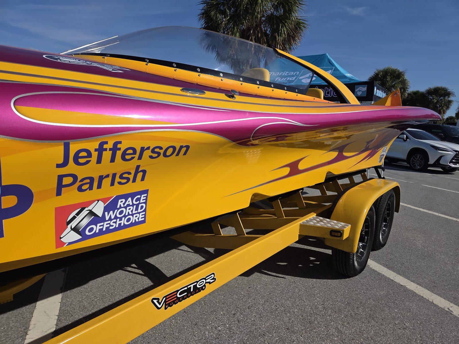 Jefferson Parish Vector — Race World Offshore decal on the sponson