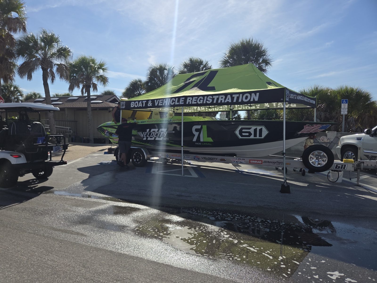 Boat & Vehicle Registration tent — Ride Legal 611 alongside