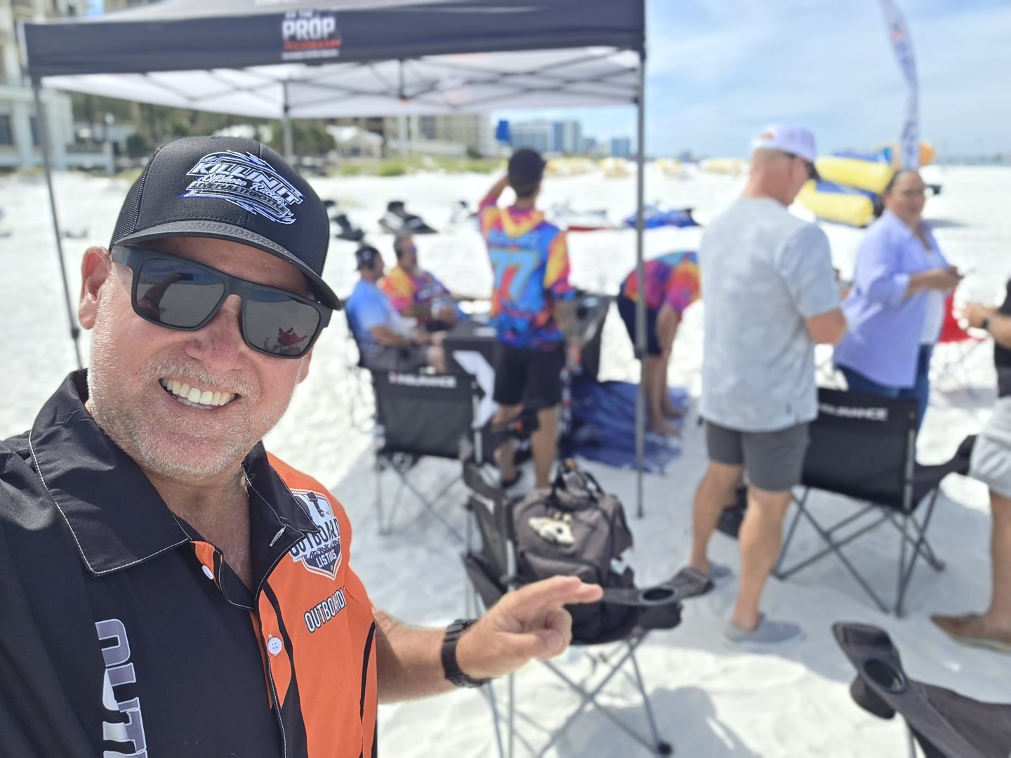 Selfie under the As The Prop Turns tent on Clearwater Beach