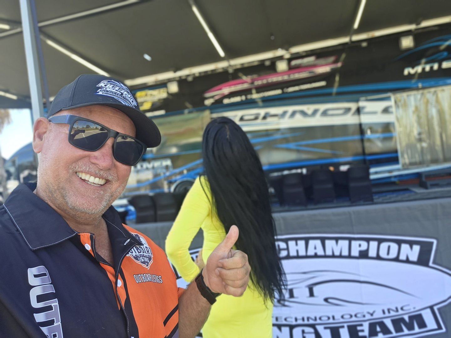 Selfie at the MTI Champion Racing Team trailer in Clearwater