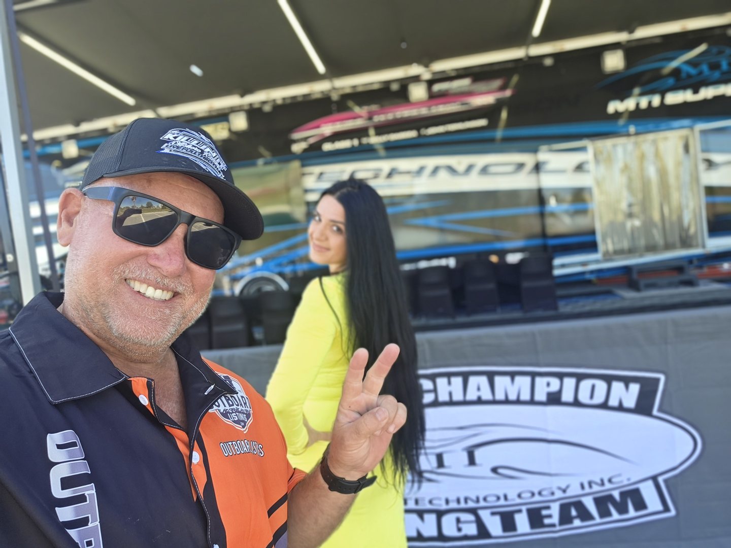 Second selfie at the MTI Champion Racing Team trailer