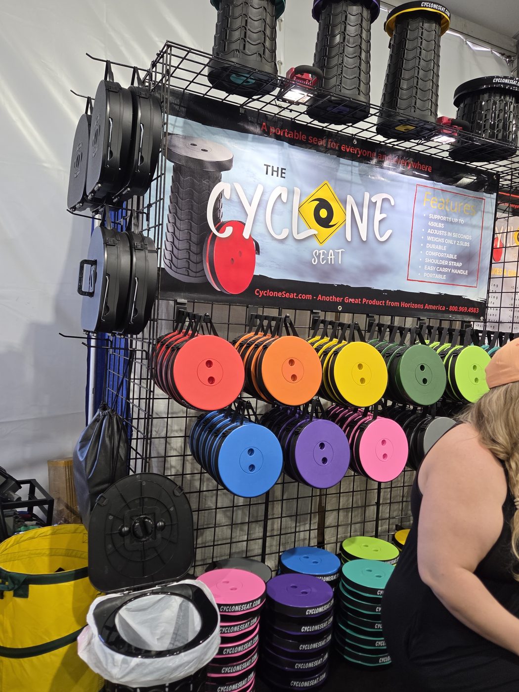 Cyclone display wall with colored lids