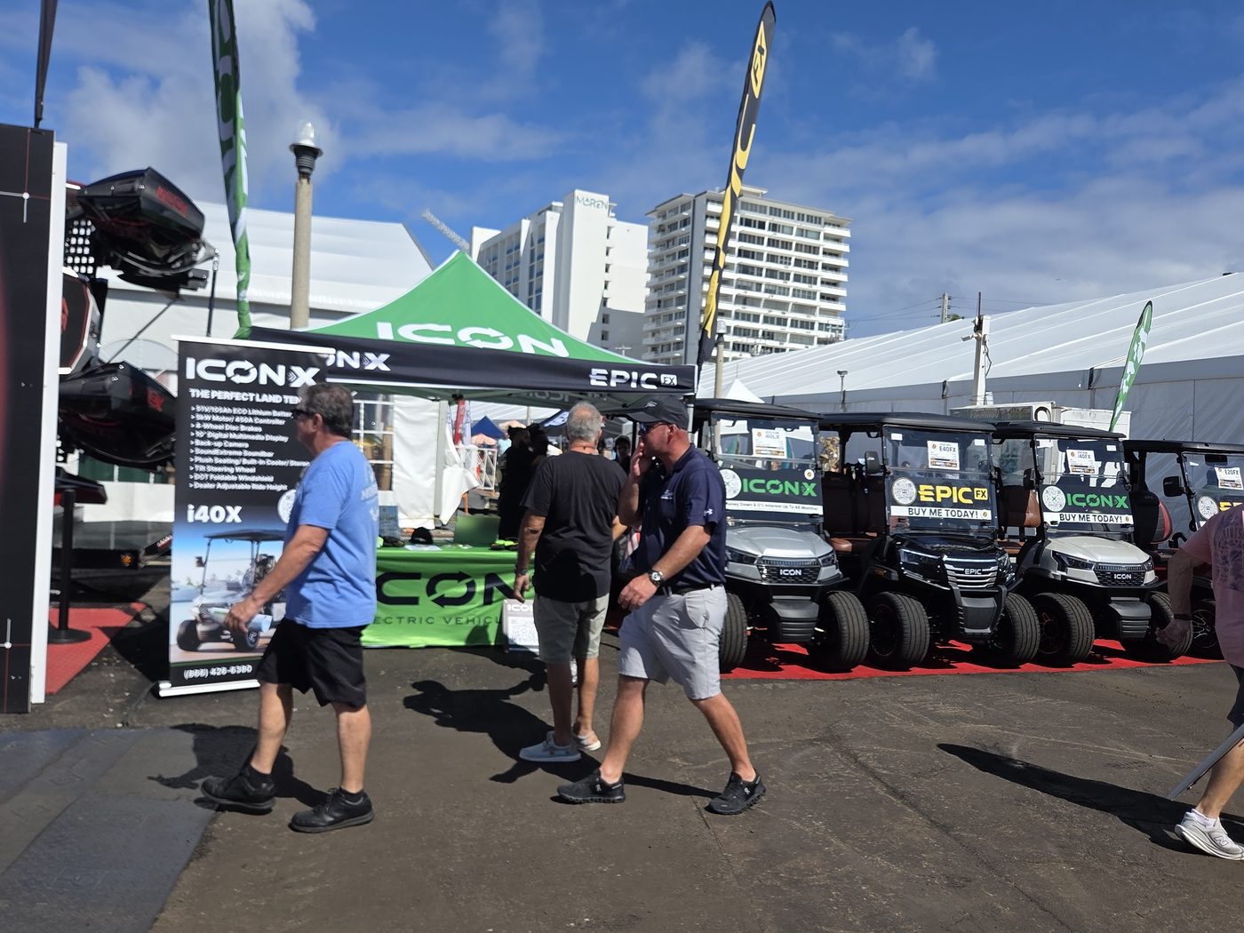 Icon X and EPIC golf carts on display at FLIBS 2026