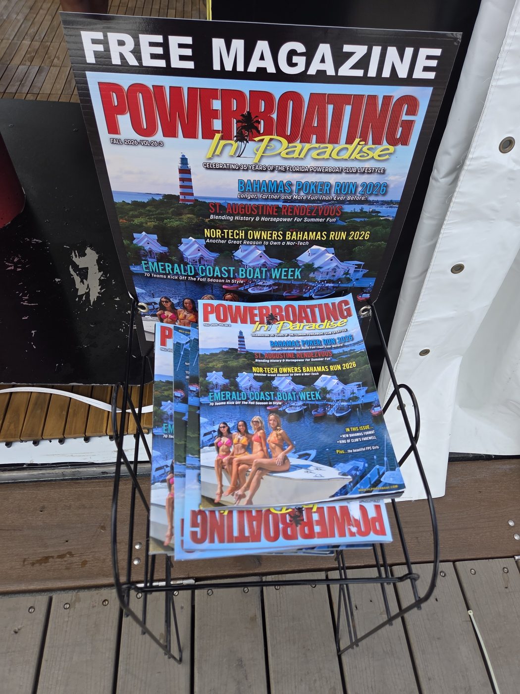 Free Powerboating in Paradise magazine rack at FLIBS 2026