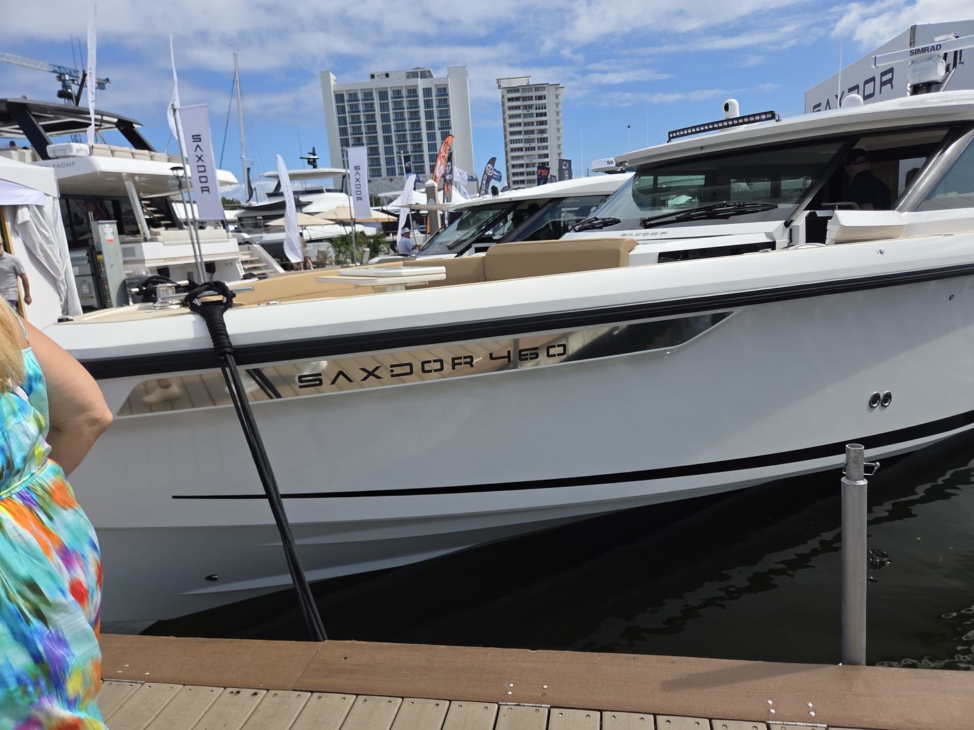Saxdor 400 dayboat at the Saxdor dock at FLIBS 2026