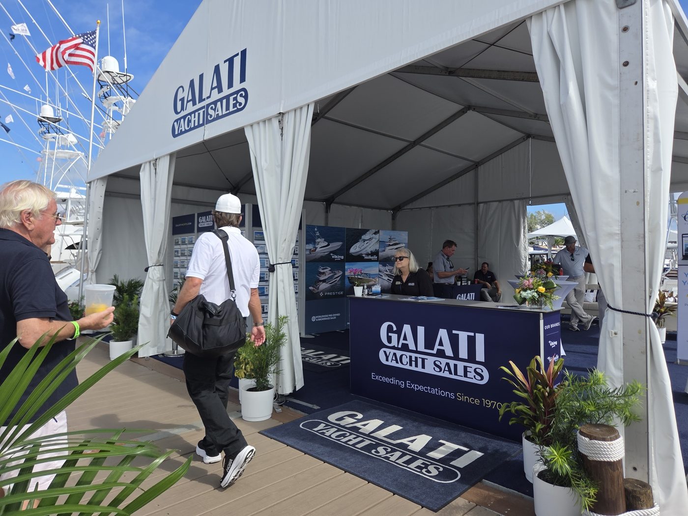 Galati Yacht Sales tent on the dock at FLIBS 2026