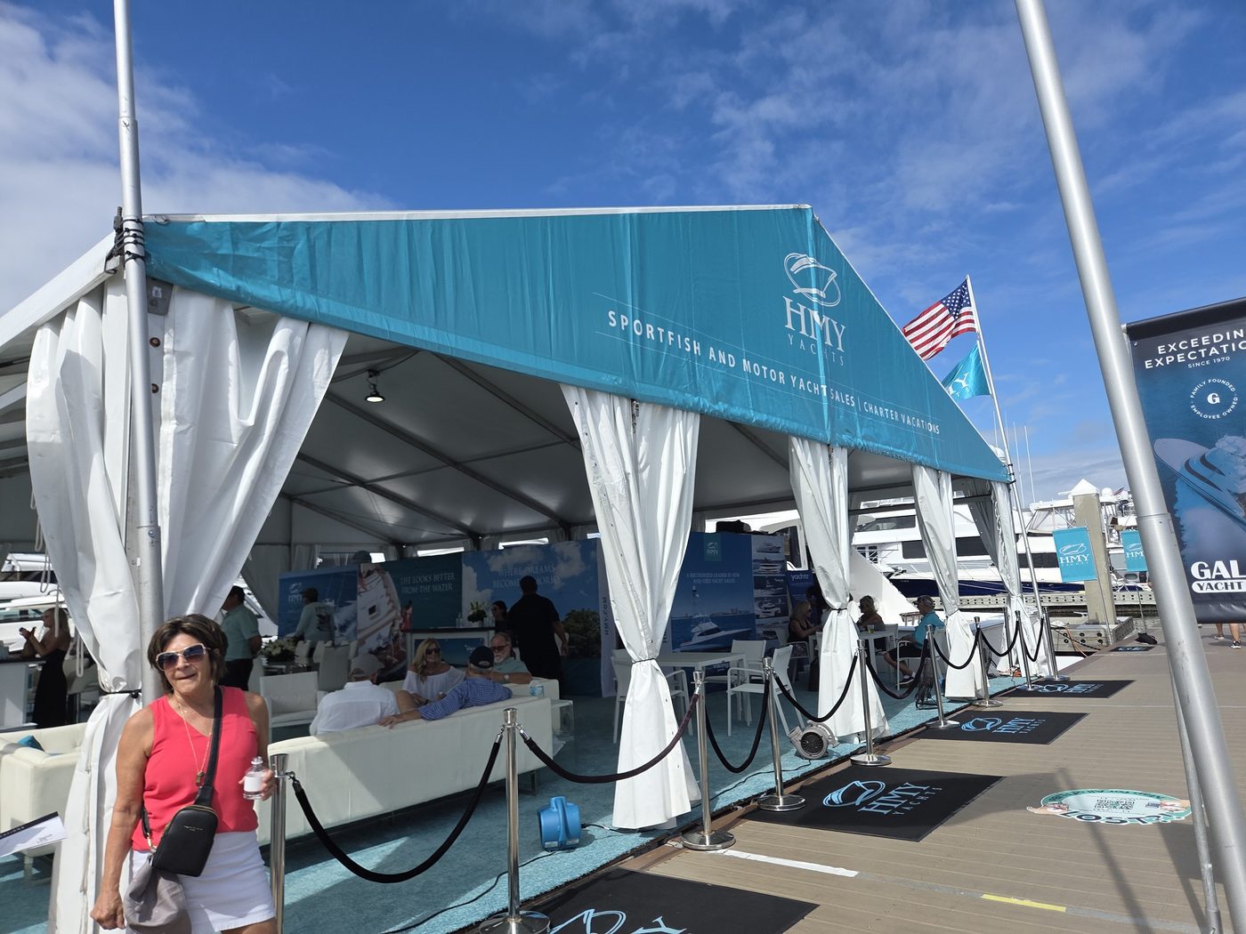 HMY Yachts tent on the dock at FLIBS 2026