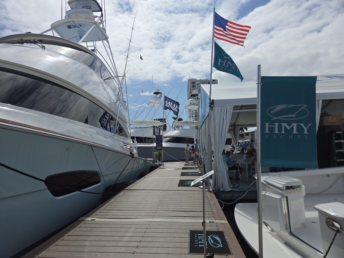 HMY Yachts dock with a sportfish yacht