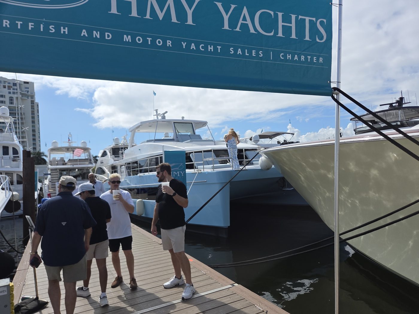 Power catamarans at the HMY Yachts dock