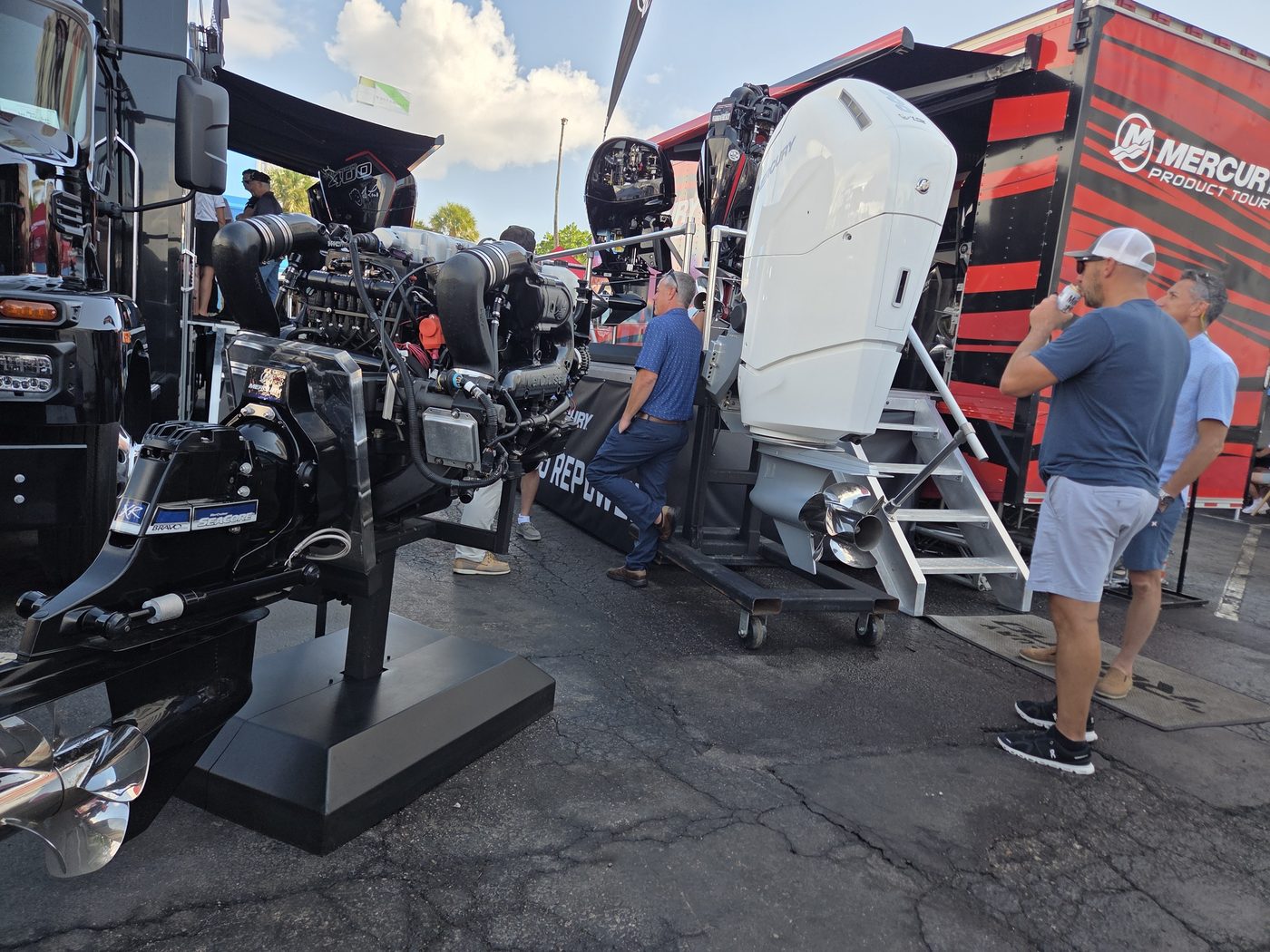 Mercury engines on display beside the Product Tour trailer