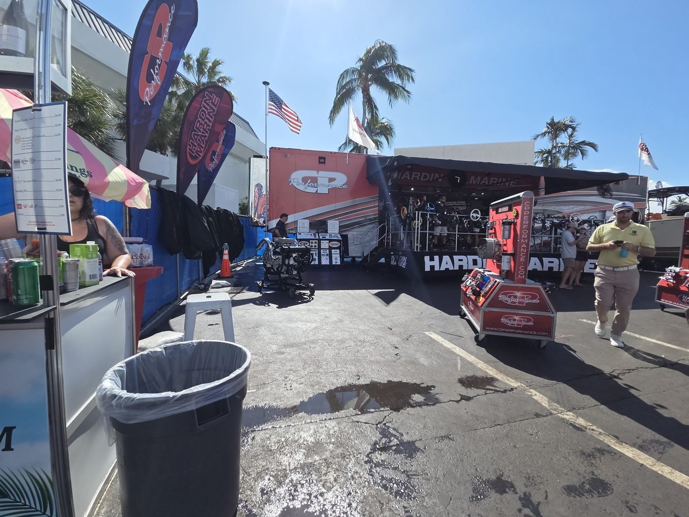 Race team rigs lined up in the lot at FLIBS 2026