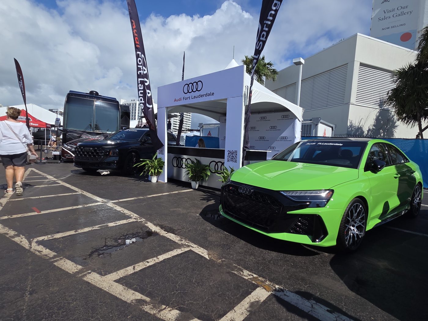Bright green Audi sports sedan at the Audi tent at FLIBS 2026