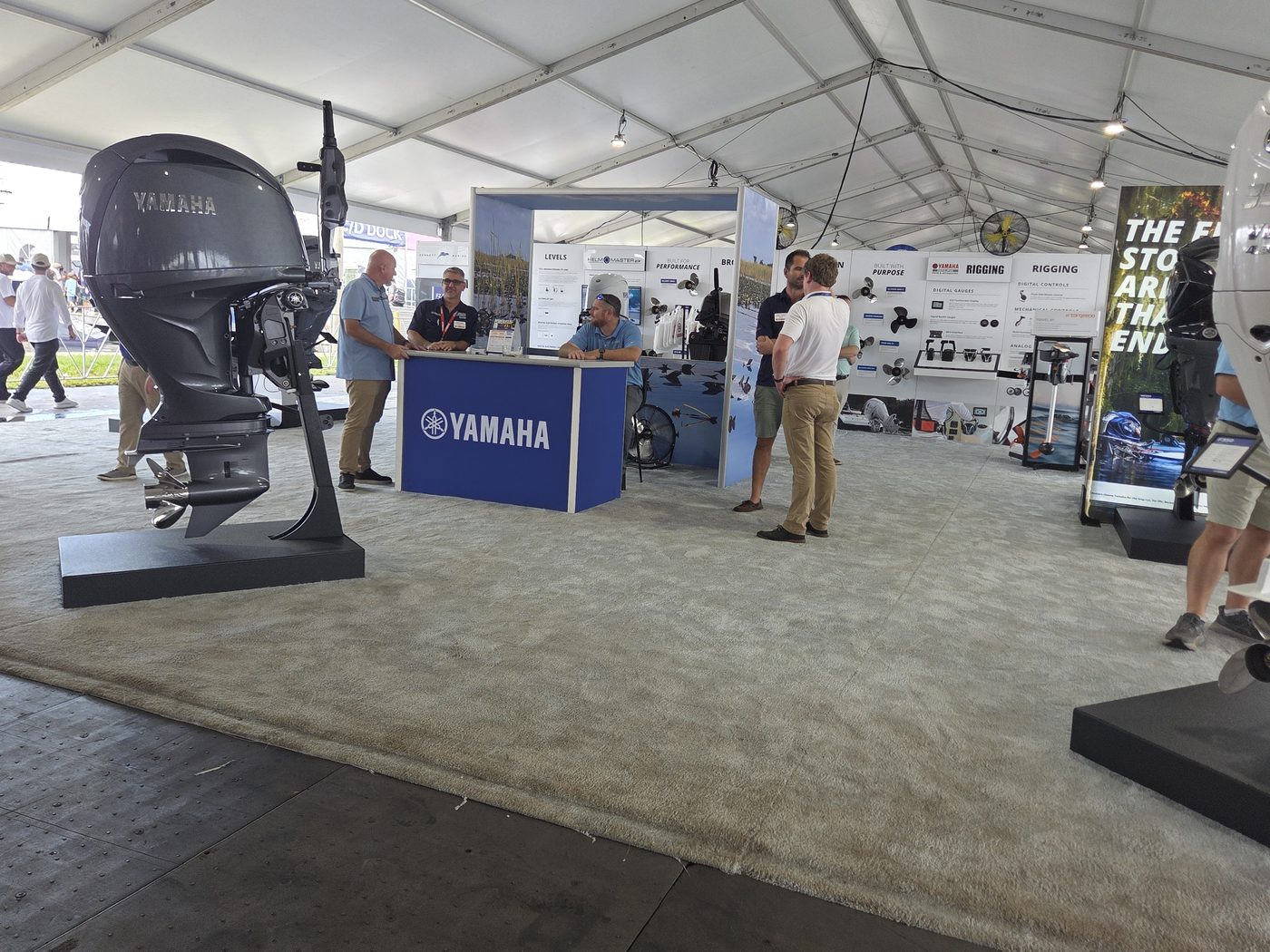 Yamaha outboard display in the engine tent at FLIBS 2026