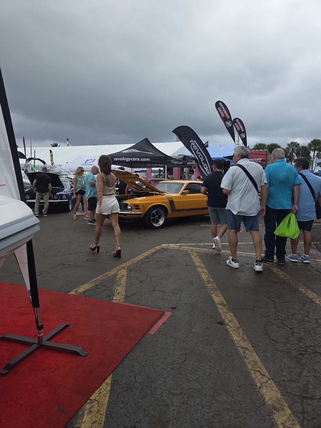 Storm clouds building over the FLIBS 2026 show grounds in the afternoon