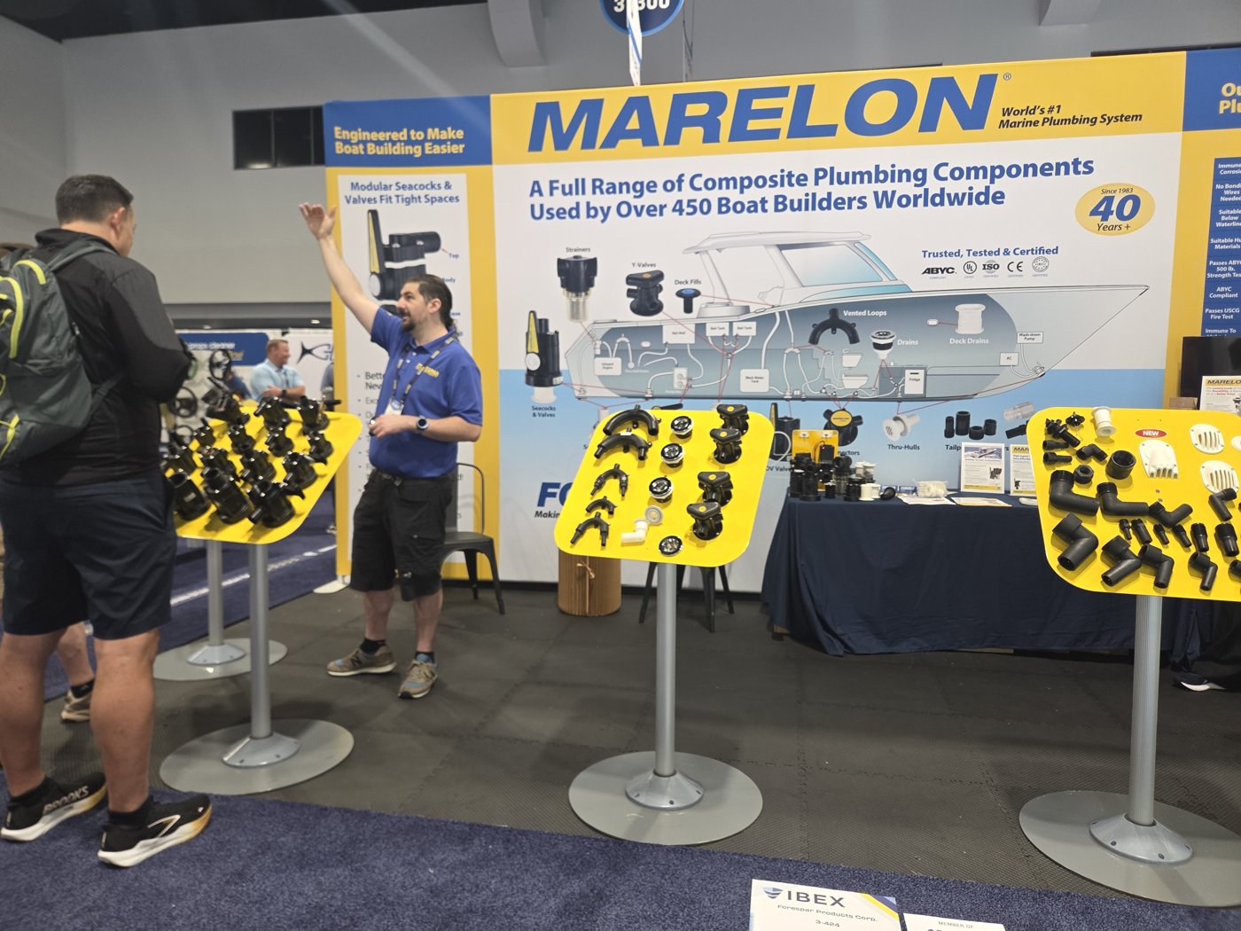 Marelon composite plumbing components booth, used by over 450 boat builders