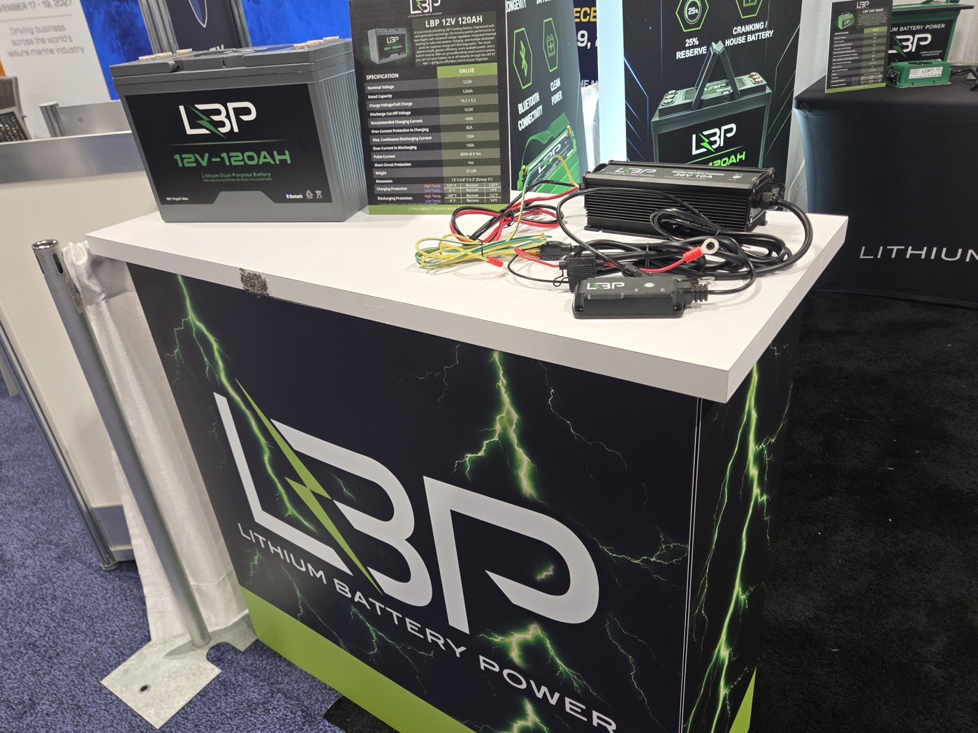LBP Lithium Battery Power booth with a 12V 120Ah battery