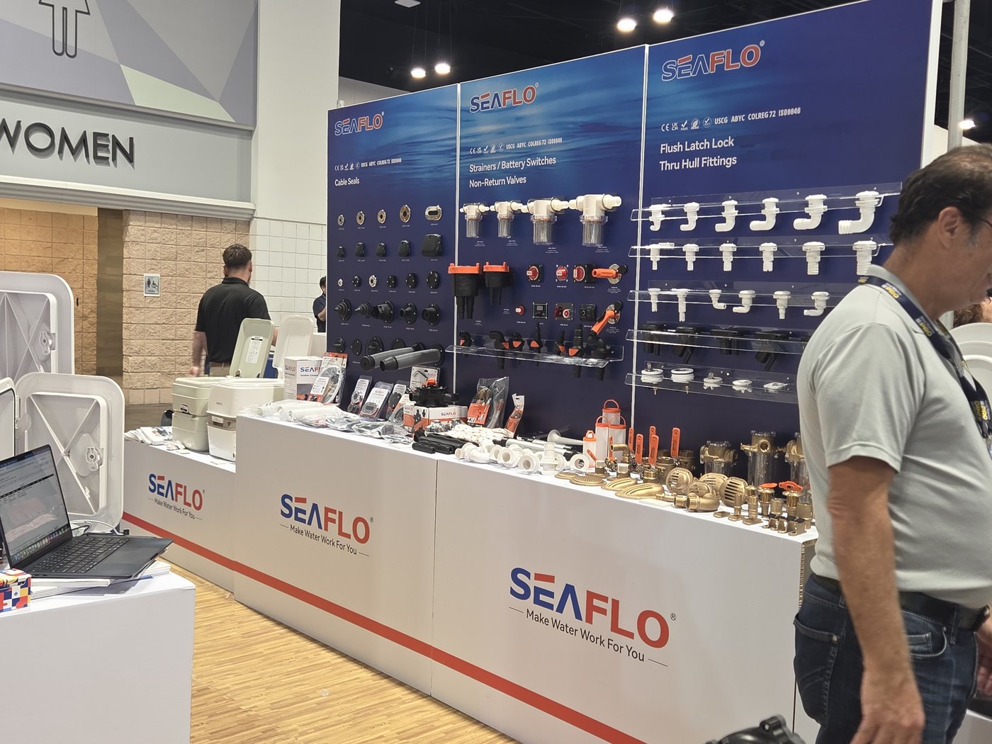 SEAFLO wall of cable seals, strainers and thru-hull fittings