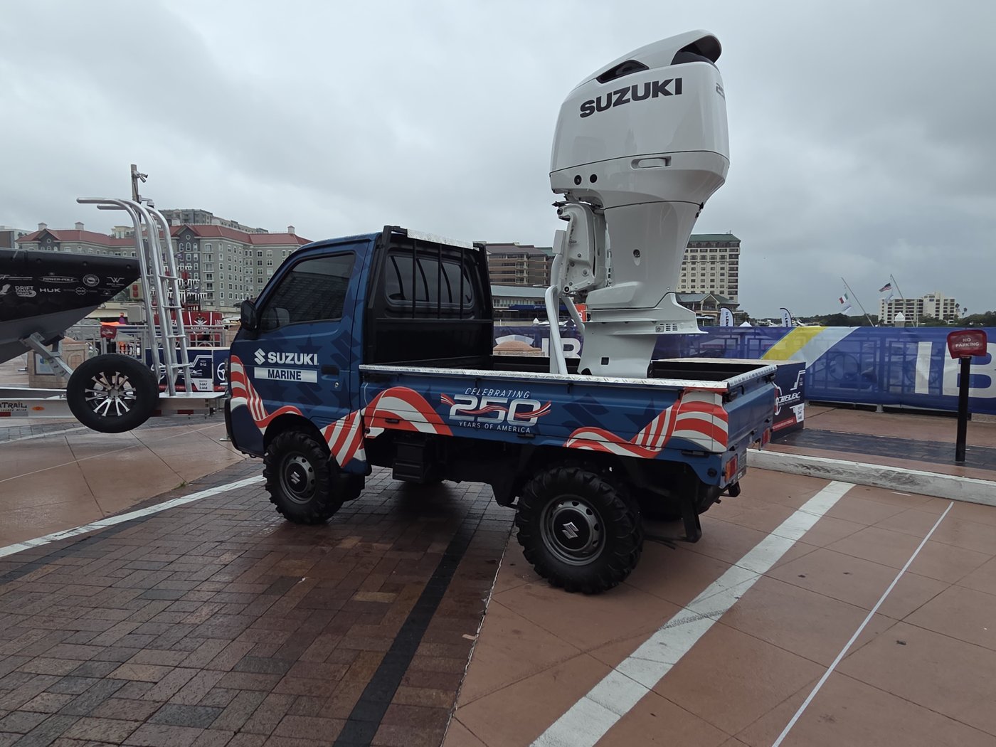 Suzuki kei truck carrying a Suzuki outboard, Celebrating 250 Years of America