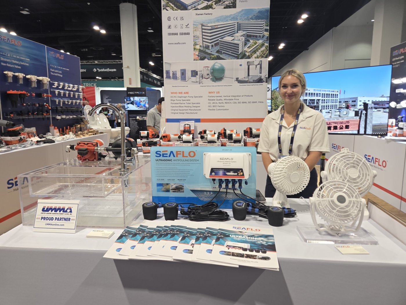 SEAFLO ultrasonic antifouling system display, UMMA proud partner