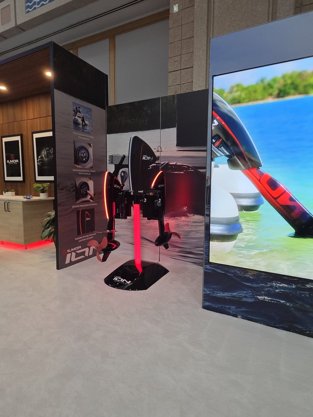 Wide view of the Ilmor ION electric outboard booth