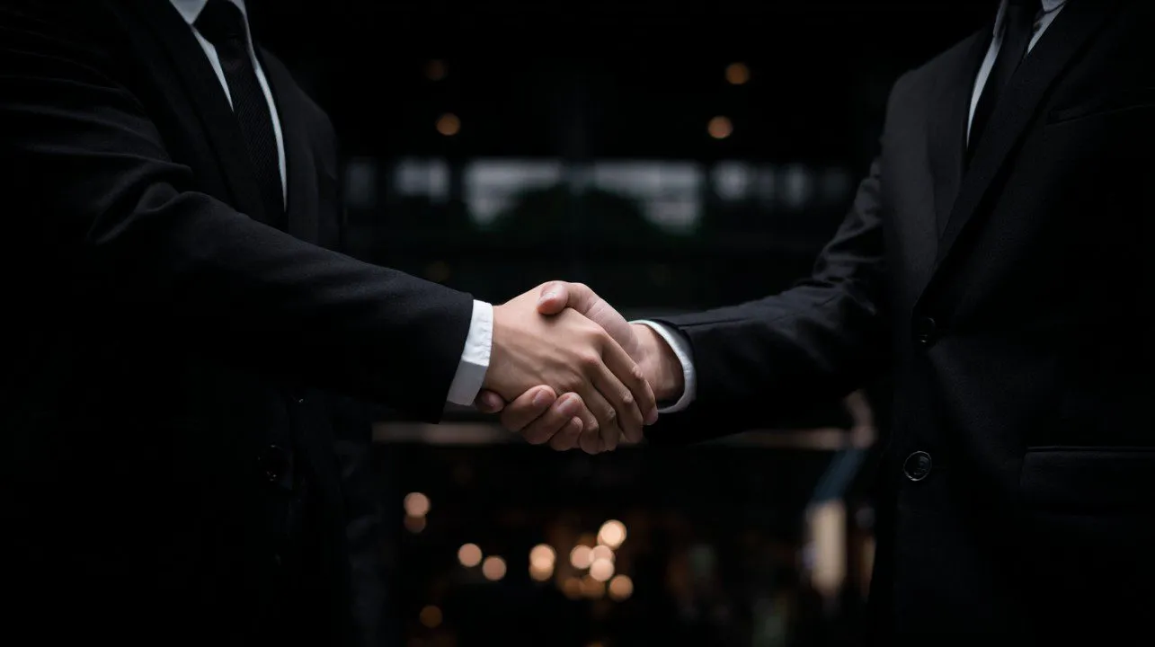 Business partners shaking hands — investment and strategic partnership opportunities
