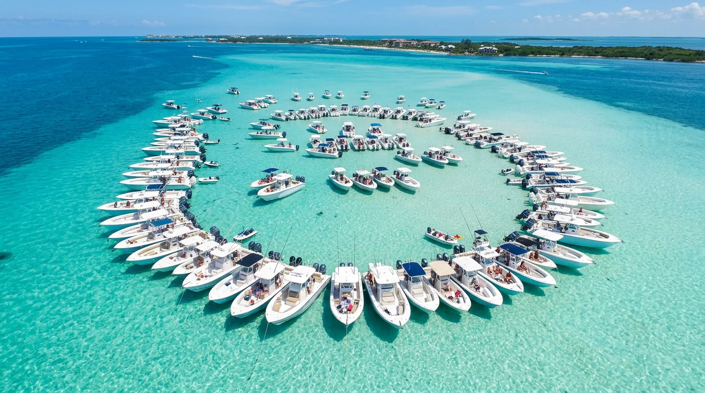 Boats anchored at Whale Harbor in Islamorada Florida