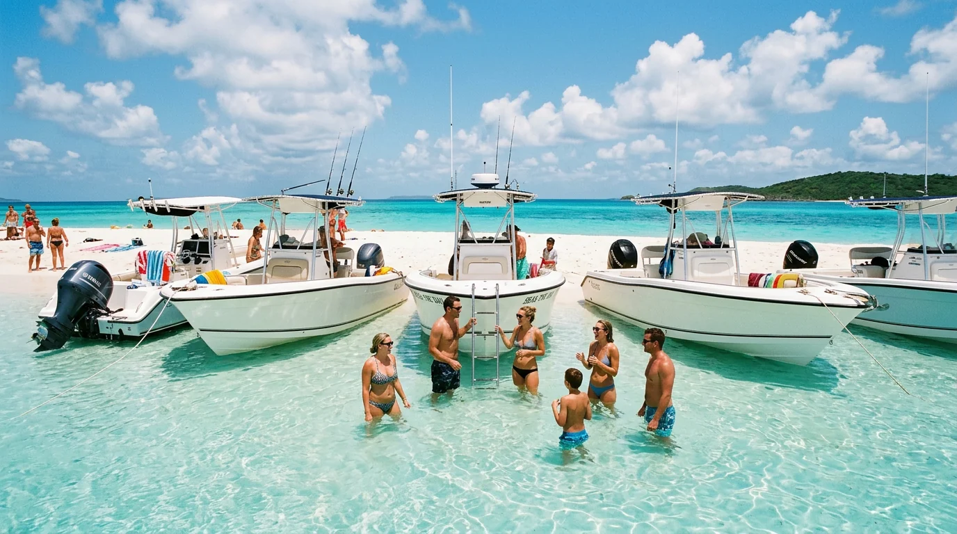 Boats at the Boca Raton Inlet sandbar during Boca Bash event
