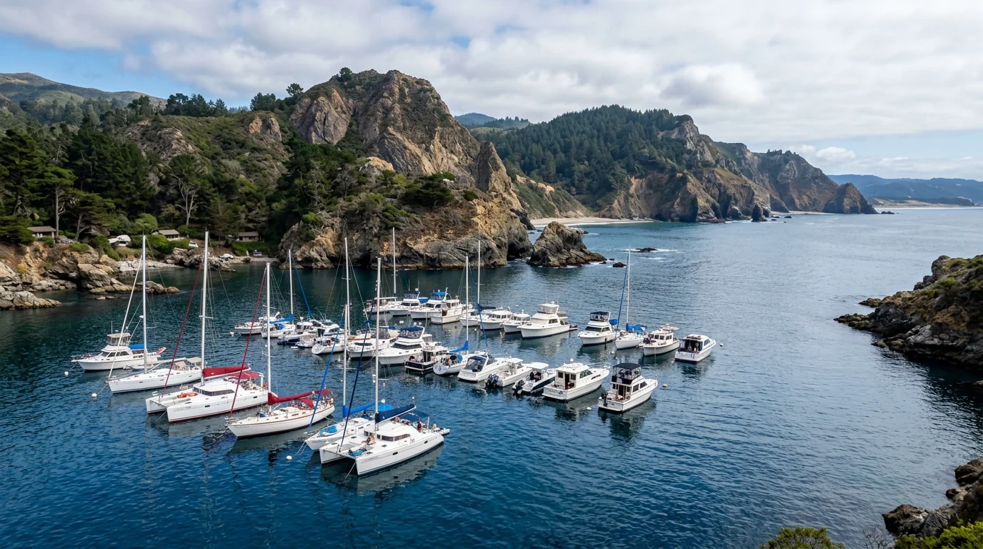 Boats anchored in Emerald Bay at Catalina Island California with clear water