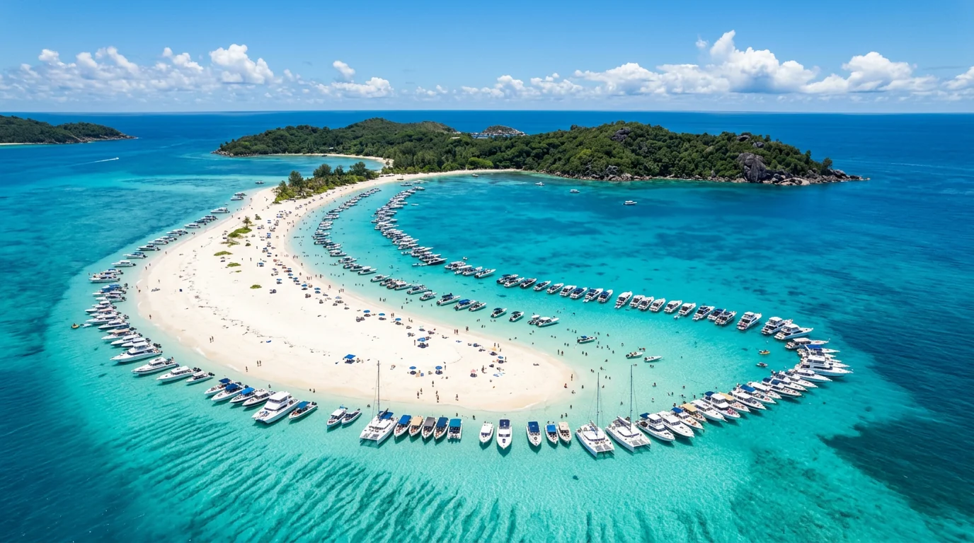Turquoise water and boats at Islamorada Sandbar in the Florida Keys