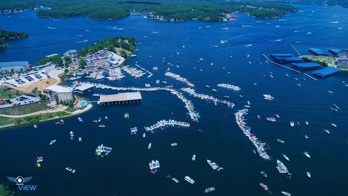 Anderson Hollow Cove at Lake of the Ozarks with boats anchored in the cove