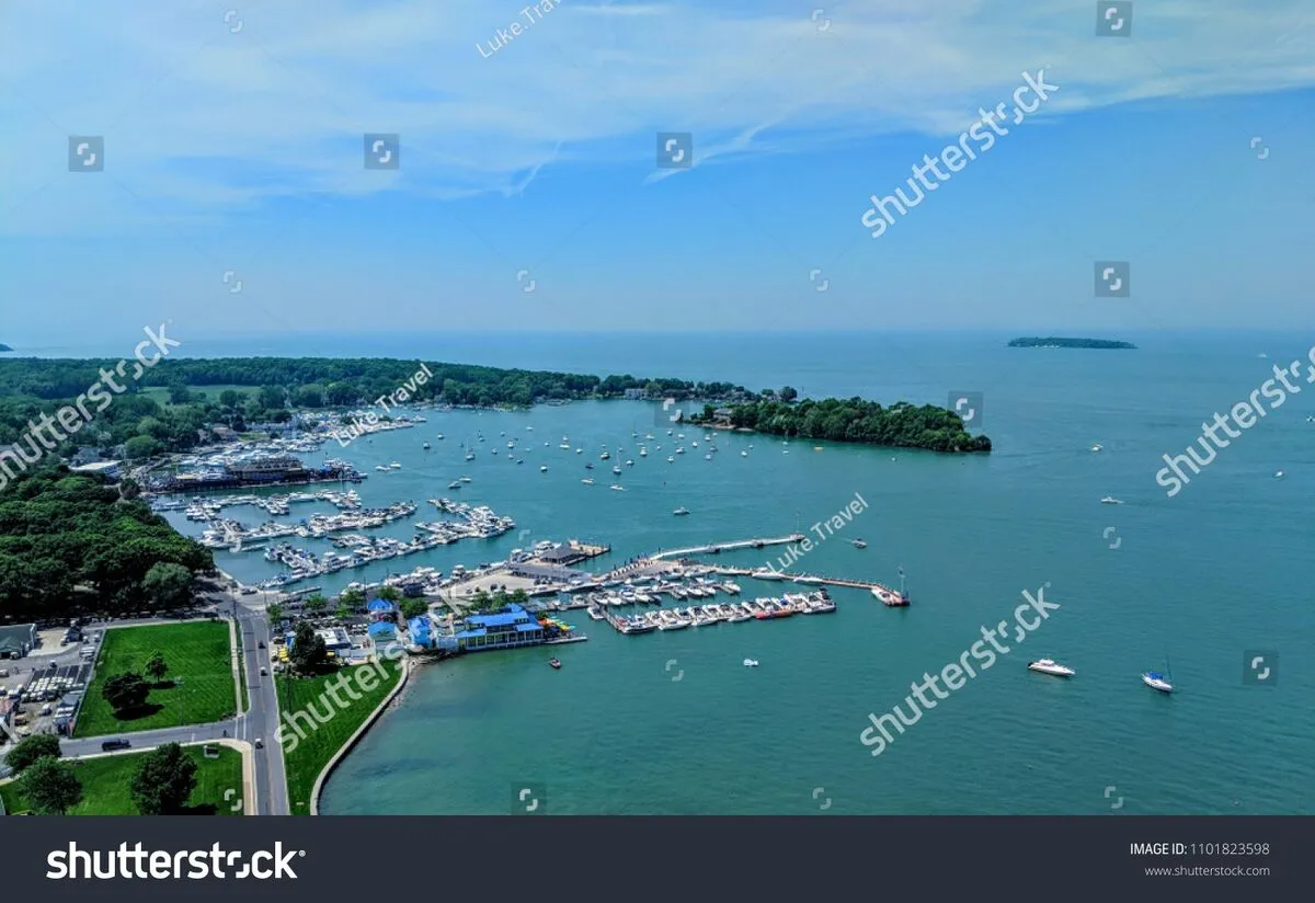 Aerial view of Put-in-Bay Harbor on South Bass Island in Lake Erie Ohio