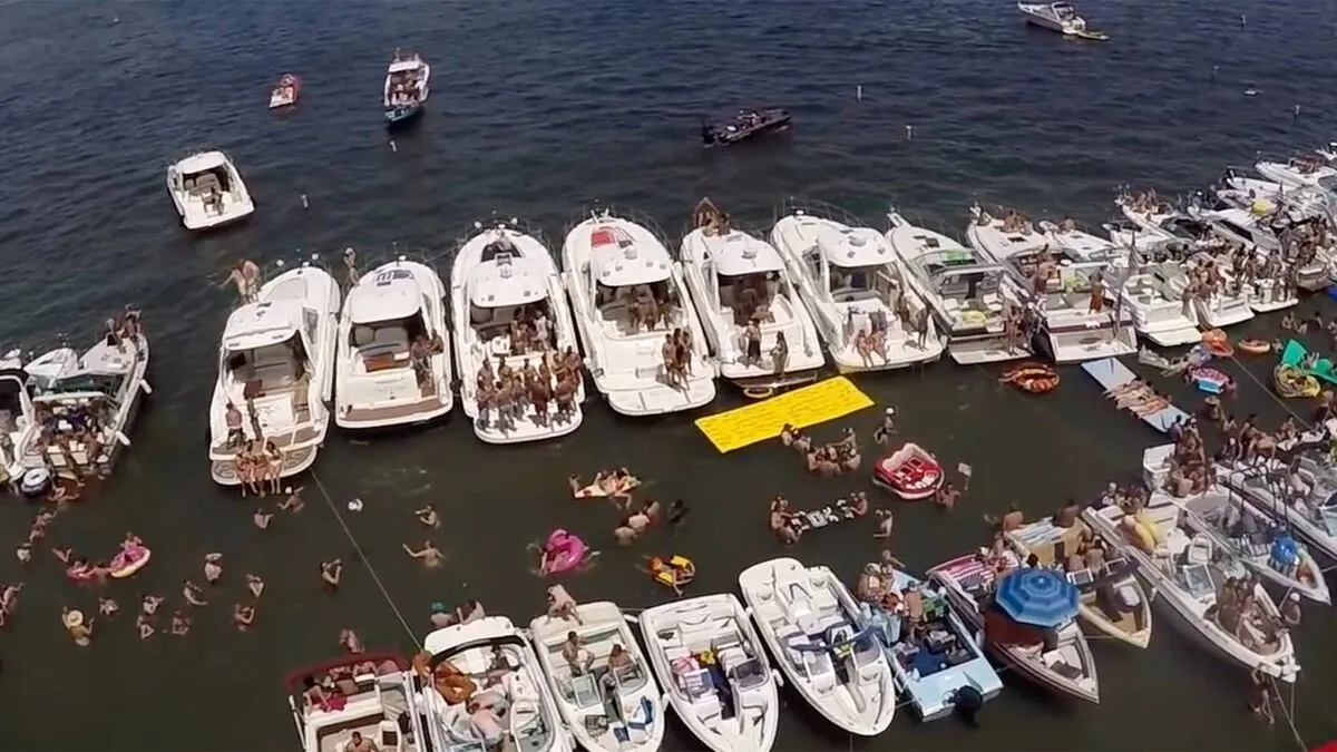 Aerial view of boats gathered on Lake Minnetonka Minnesota