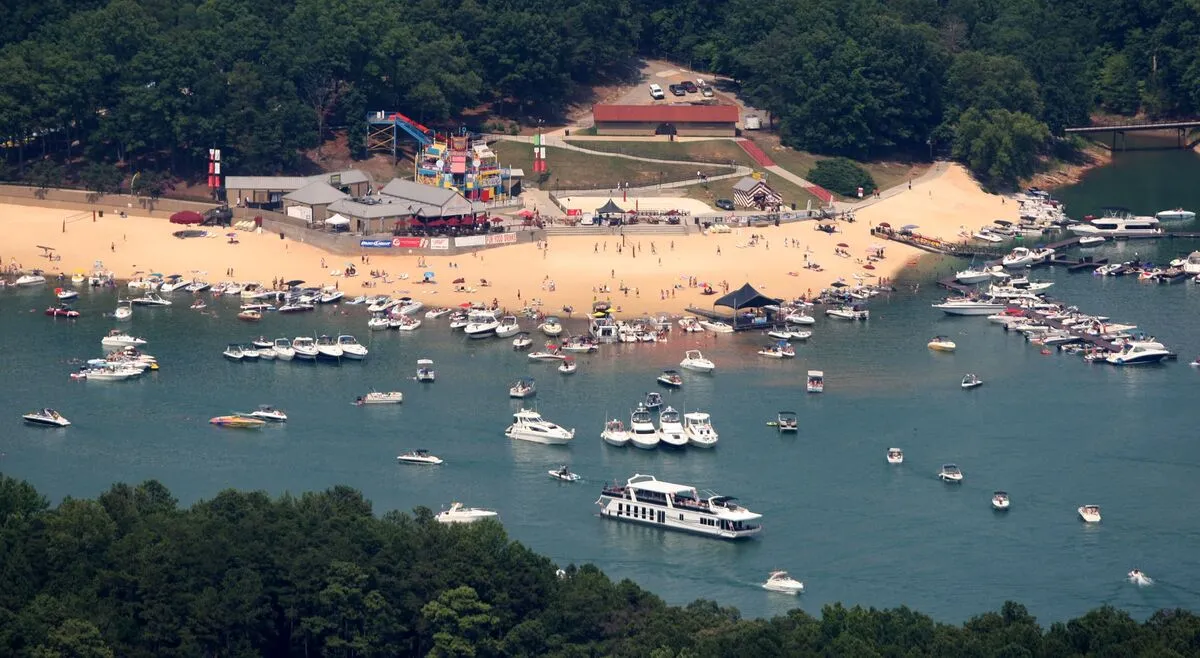 Aerial view of boats in a cove at Lake Lanier Georgia