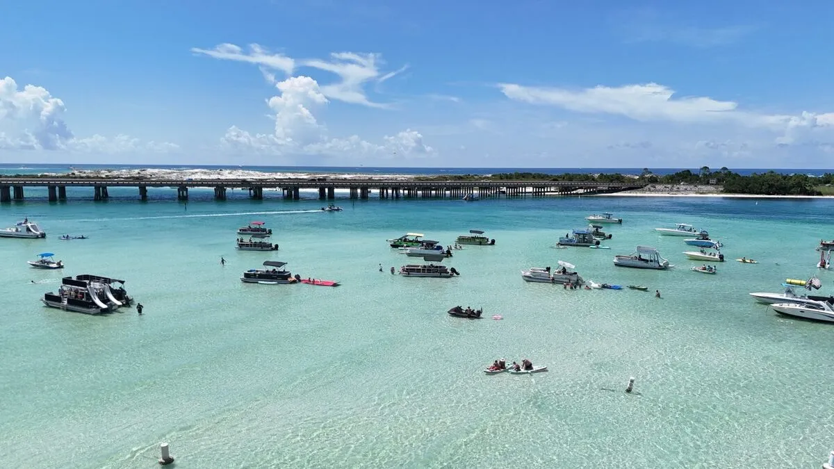 Boats in the calm back bays and waterways behind Destin Florida