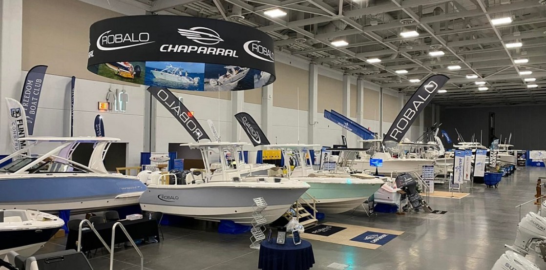 Marine dealer showroom with inventory on display