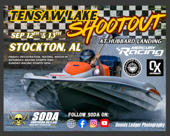 SODA Tensaw Lake Shootout — Southern Outlaw Drag Boat Association, Stockton, AL 2026